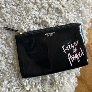 Victoria's Secret Forever an Angel Black Patent Makeup Bag Zip Travel